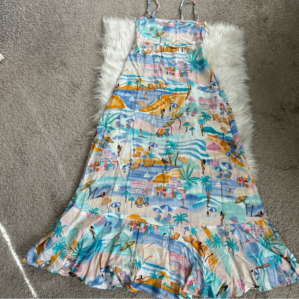 NWT Women’s Beach Print Maxi Dress in Pastel Multi